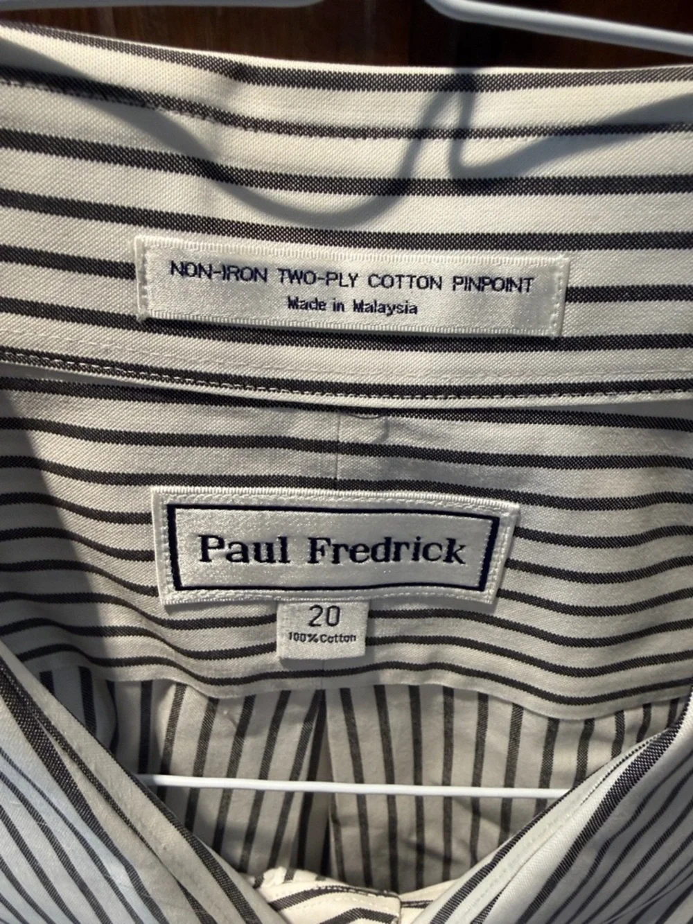 Paul Fredrick White Short-Sleeve Shirt with Black Pinstripes size 20 neck 3x - Picture 2 of 3